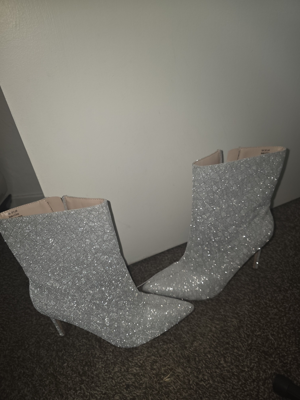 Silver Glitter Pointed-Toe Ankle Boots - Women